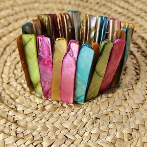 Vintage 80's Colorful Abalone Stretch Bracelet